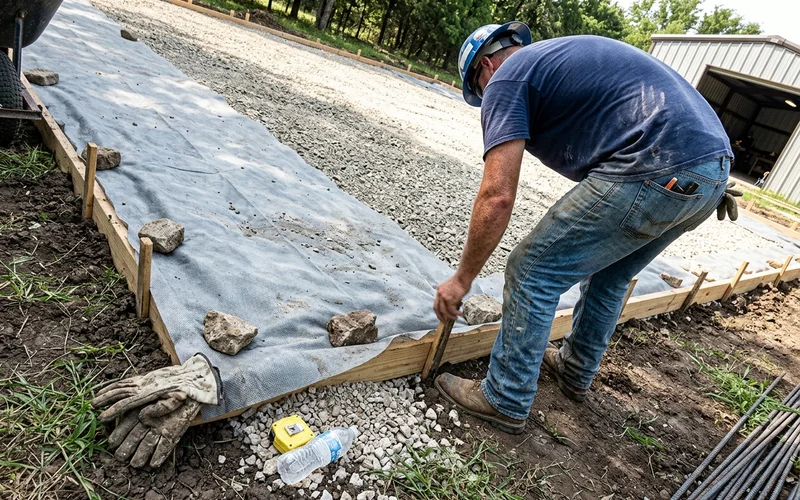 Vapour barrier and compacted aggregate sub-base beneath a formed court pad