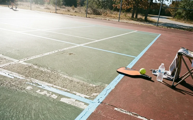 Blended court lines showing tennis markings beside new pickleball striping