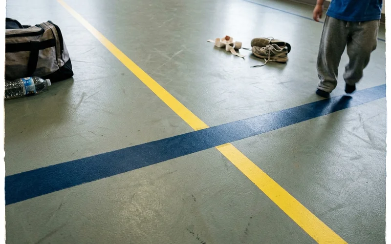 Close-up of contrasting multi-sport line striping on acrylic