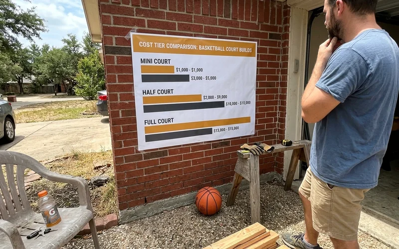 Cost tier infographic comparing mini, half and full basketball court builds