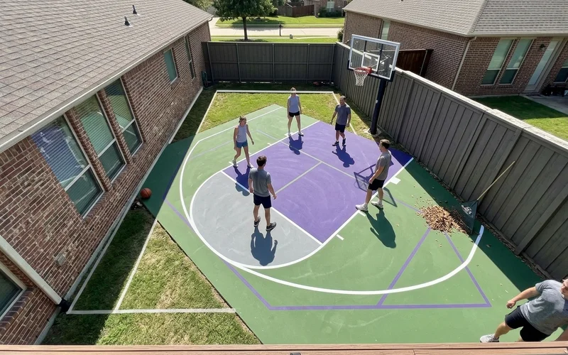Court pad rotated within an irregular backyard to unlock usable space