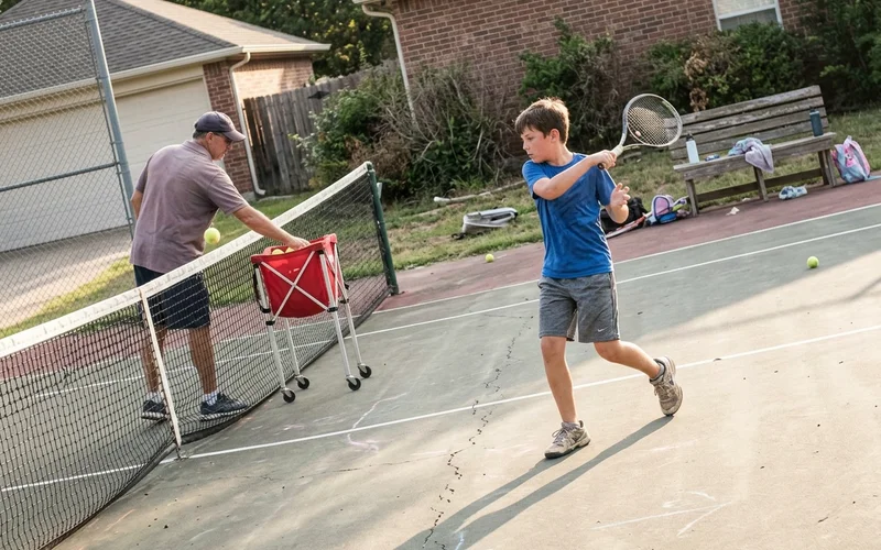 Junior player practising groundstrokes on a mini tennis court