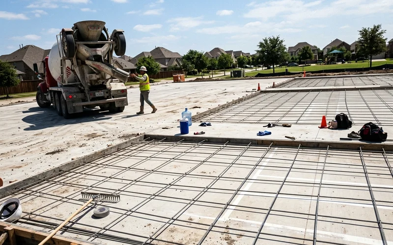 Formed multi-court pad with post-tension cable grid before the pour