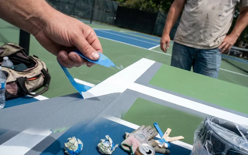 Masking tape peeled back to reveal a crisp contrasting secondary sport line