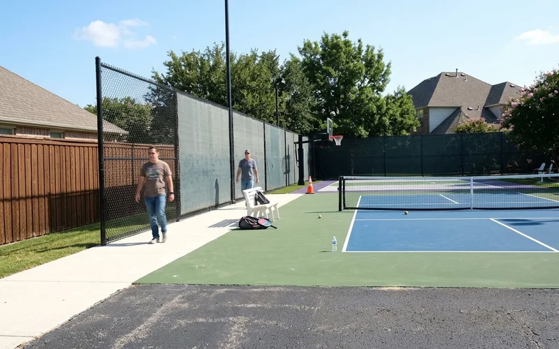 Completed community court bank with shared walkway and acoustic barrier panels