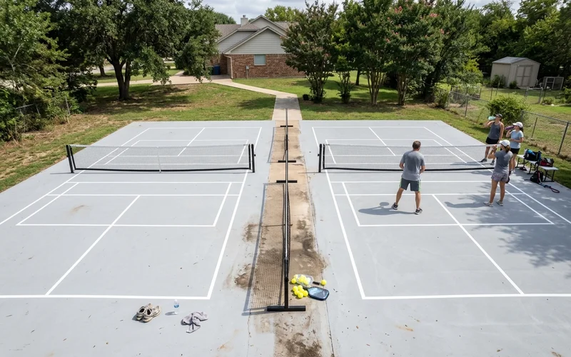 Overhead view of a tennis slab converted into four pickleball courts