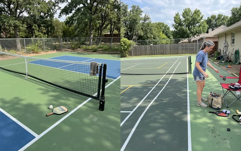 Side-by-side comparison of a dedicated pickleball court and a multi-sport court