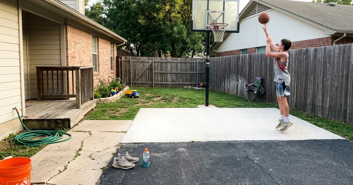 Compact backyard basketball court fitting a modest Texas yard