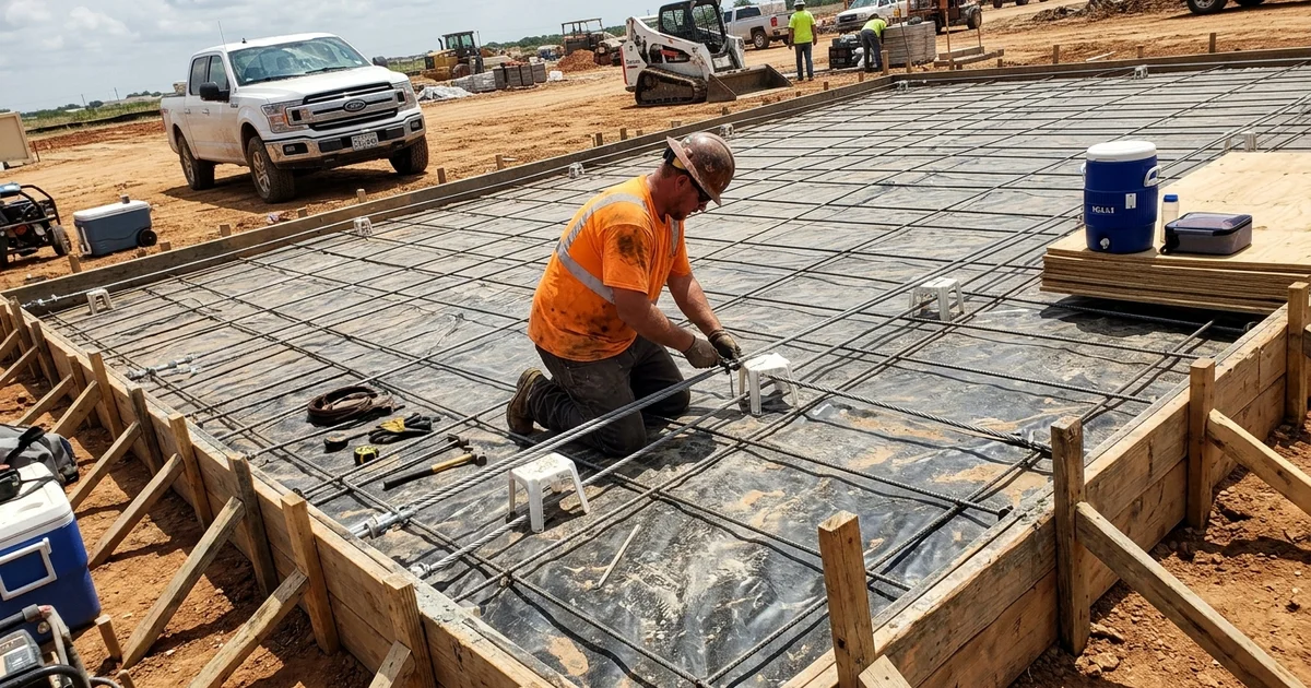 Formed court pad with post-tension cables laid before the pour at a Texas jobsite