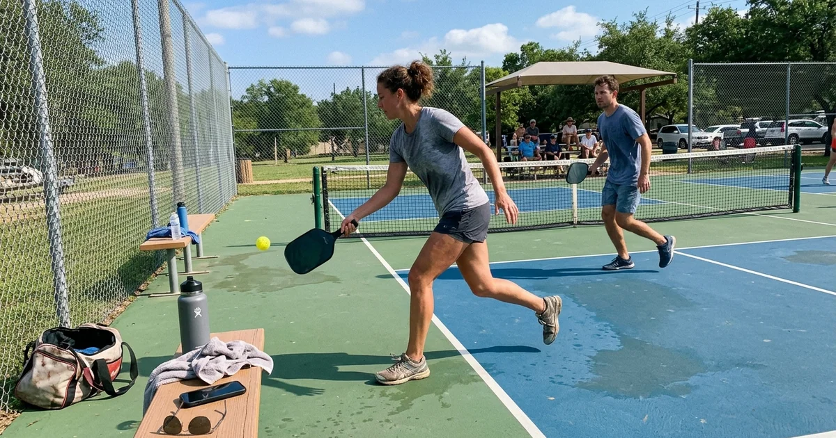 Players moving on a cushioned acrylic court during a rally