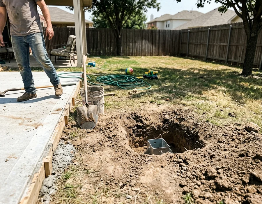 Concrete footing dug for an in-ground basketball goal anchor