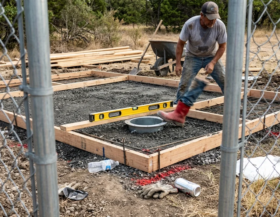 Flush-mounted net sleeve being set into a multi-sport court slab