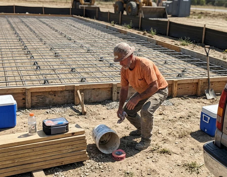 Formed 60x120 tennis court pad with post-tension cables before the pour
