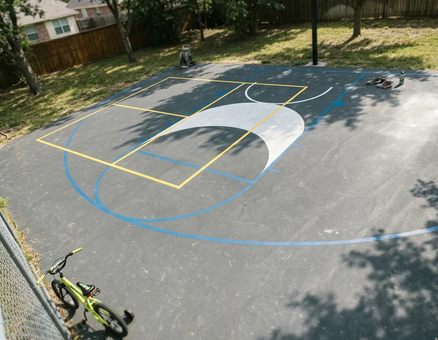 Multi-sport court with overlaid line sets in McKinney, TX