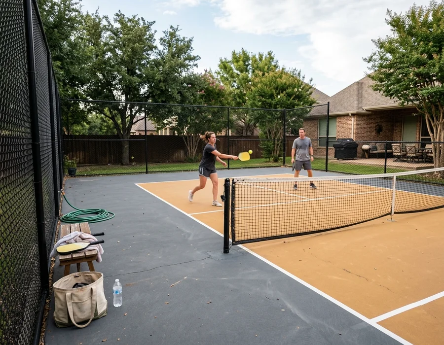 Regulation backyard pickleball court with fencing in Prosper, TX