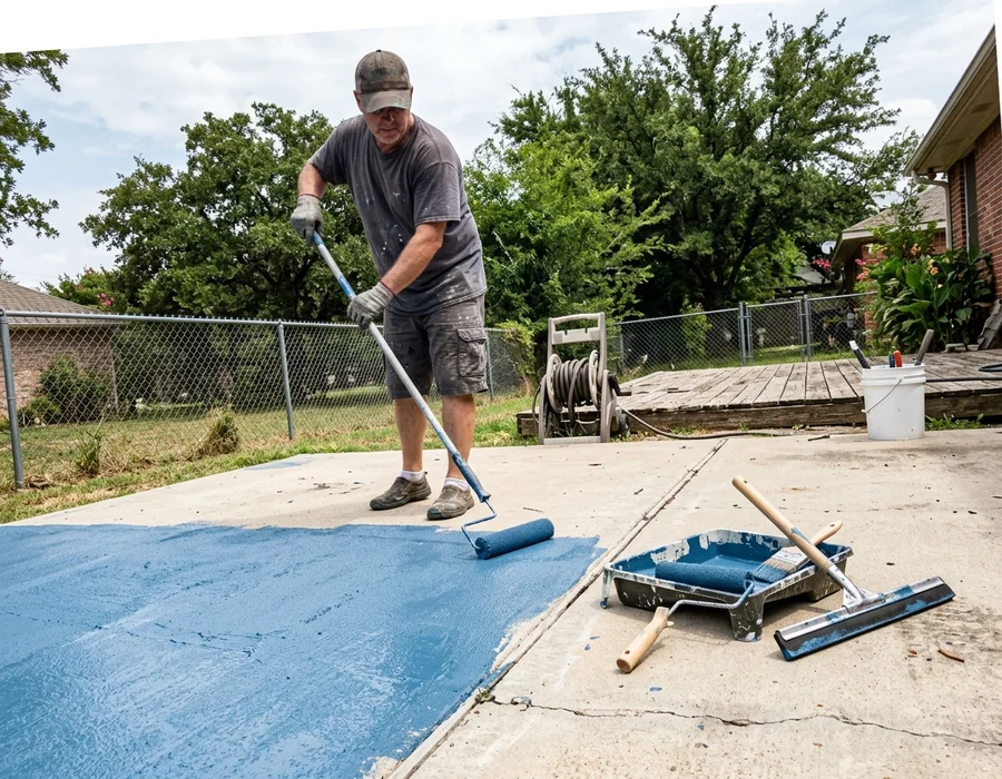 Acrylic colour coat being applied across a cured pickleball slab