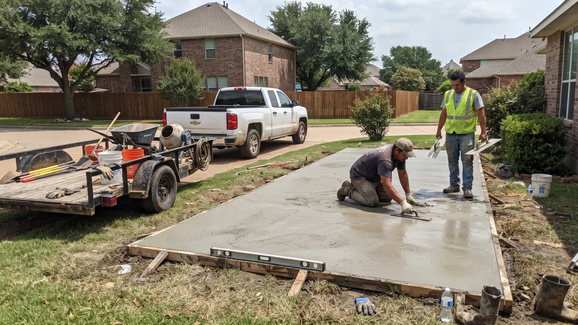 Sport court construction crew working on a project near Arlington, Texas